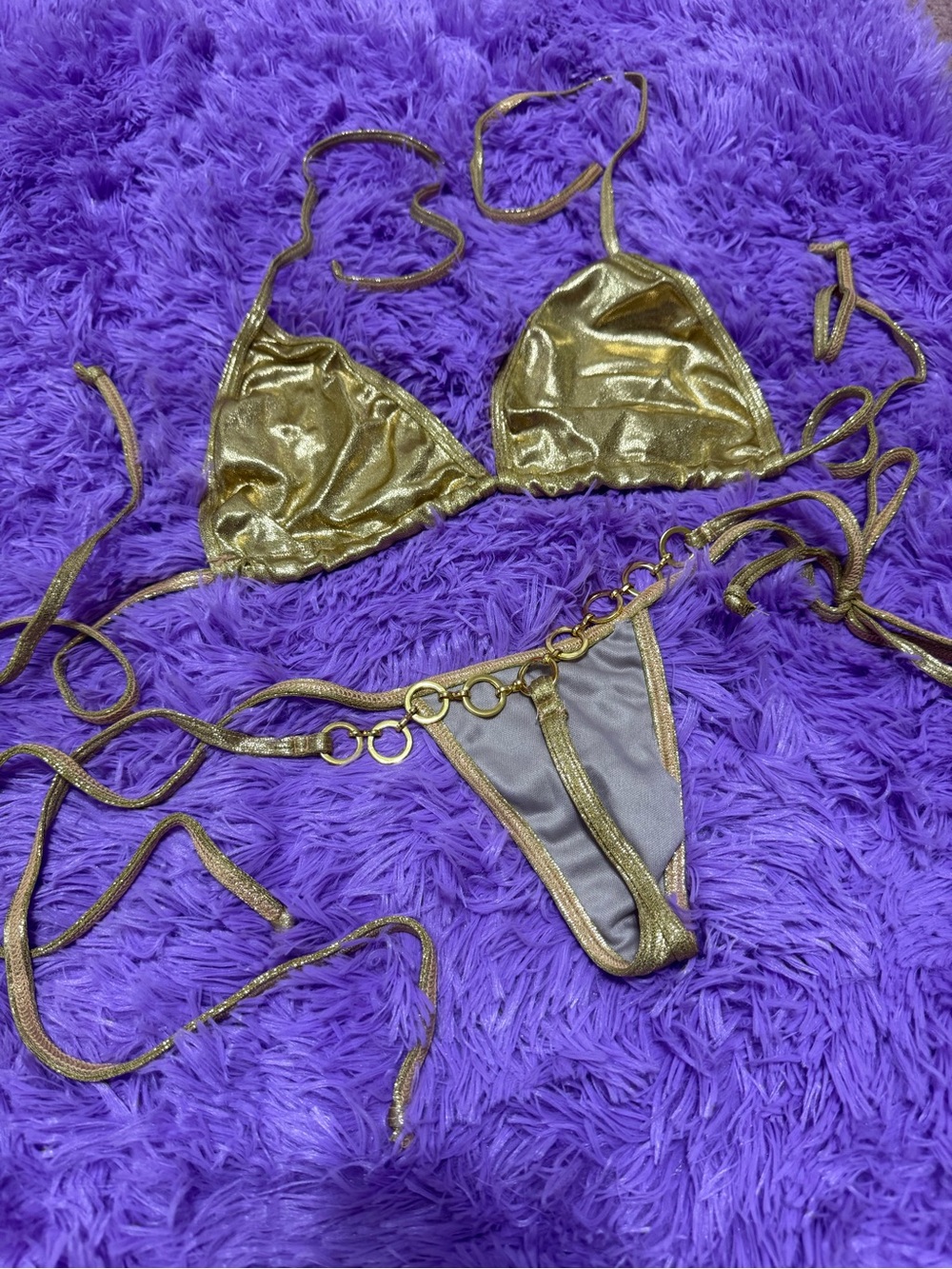 New Small gold metallic bikini y2k festival dance raver swimsuit outfit chain
